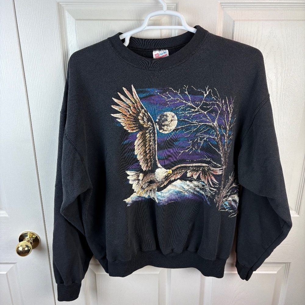 Vintage Hanes Pullover Sweatshirt Eagle Nature Black